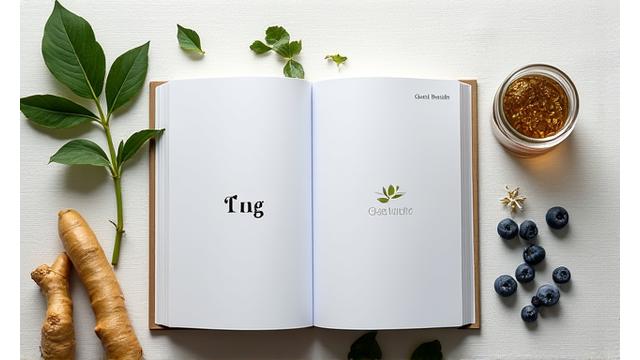 An open book on 'Gut Health' with fresh ginger and probiotics, symbolizing foundational knowledge.