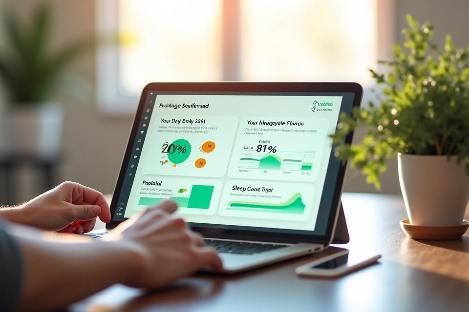 A digital interface showing an interactive health assessment with charts and progress indicators.