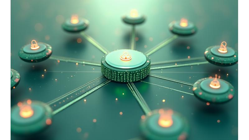 Abstract network illustration showing secure, interconnected data points flowing between Wellspring Haven and vetted third-party services, with clear consent gates.