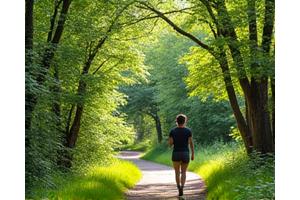 A peaceful person walking on a trail in Austin's Barton Creek Greenbelt, enjoying nature.